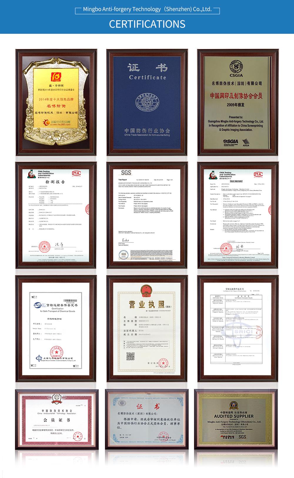 Giấy chứng nhận mực Mingbo